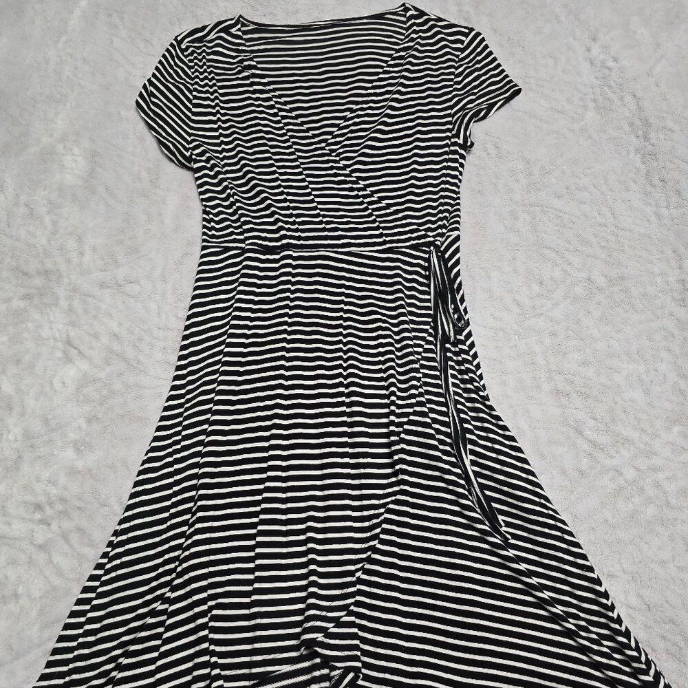 Black & White Stripe faux wrap Dress